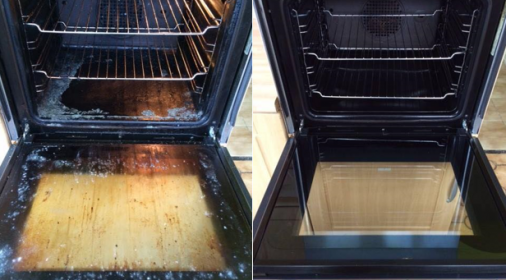 comparison of a clean and a dirty oven