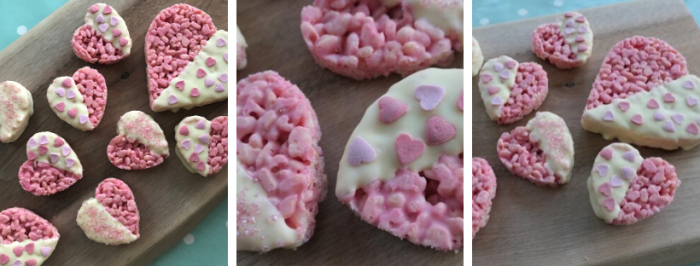 pink heart shaped rice crispy cakes